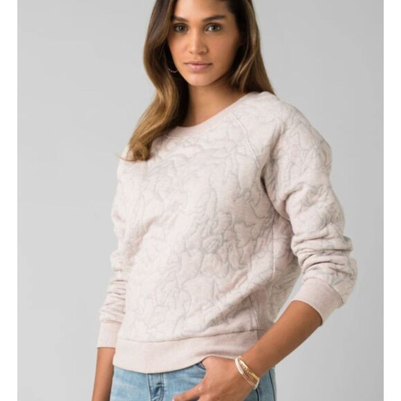 PrAna Carin floral quilted pullover sweatshirt, pink + gray - Picture 2 of 6